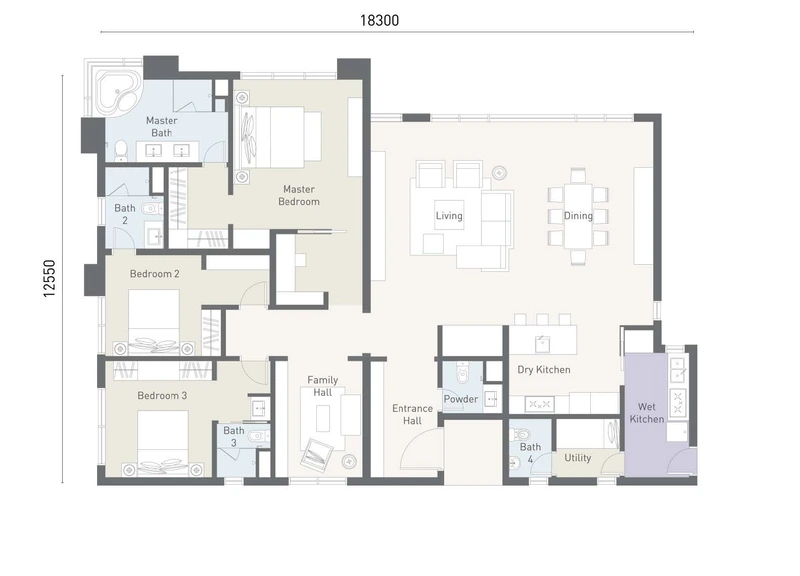 Type A1 floor plan at Cappella Embassy, 2,260 sq ft (210 m²), 3+1 bedrooms with utility room