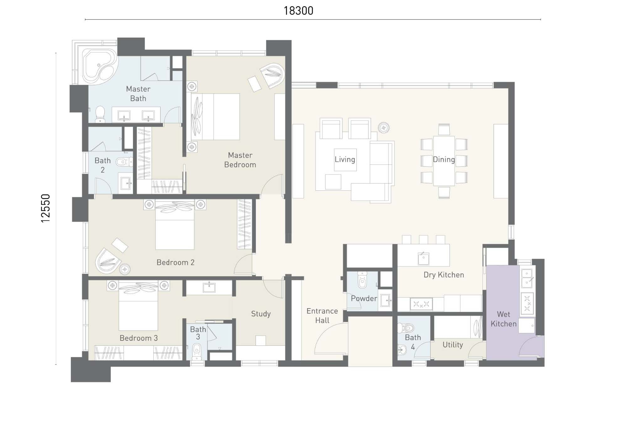 Type A2 floor plan at Cappella Embassy, 2,260 sq ft (210 m²), 3+1 bedrooms with study