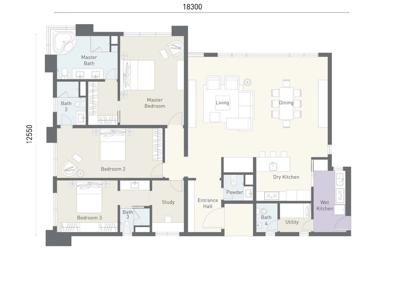 Type A2 floor plan at Cappella Embassy, 2,260 sq ft (210 m²), 3+1 bedrooms with study
