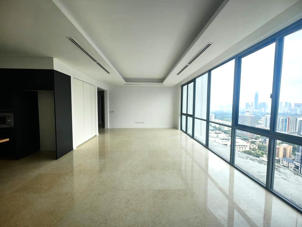 Vacant Type C residence at Cappella Embassy, 1,625 sq ft, full-height glazing over the city — photograph of an actual unit in vacant-possession condition