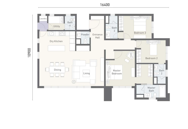 Type C floor plan at Cappella Embassy, 1,625 sq ft (151 m²), 3+1 bedrooms with dry kitchen and utility