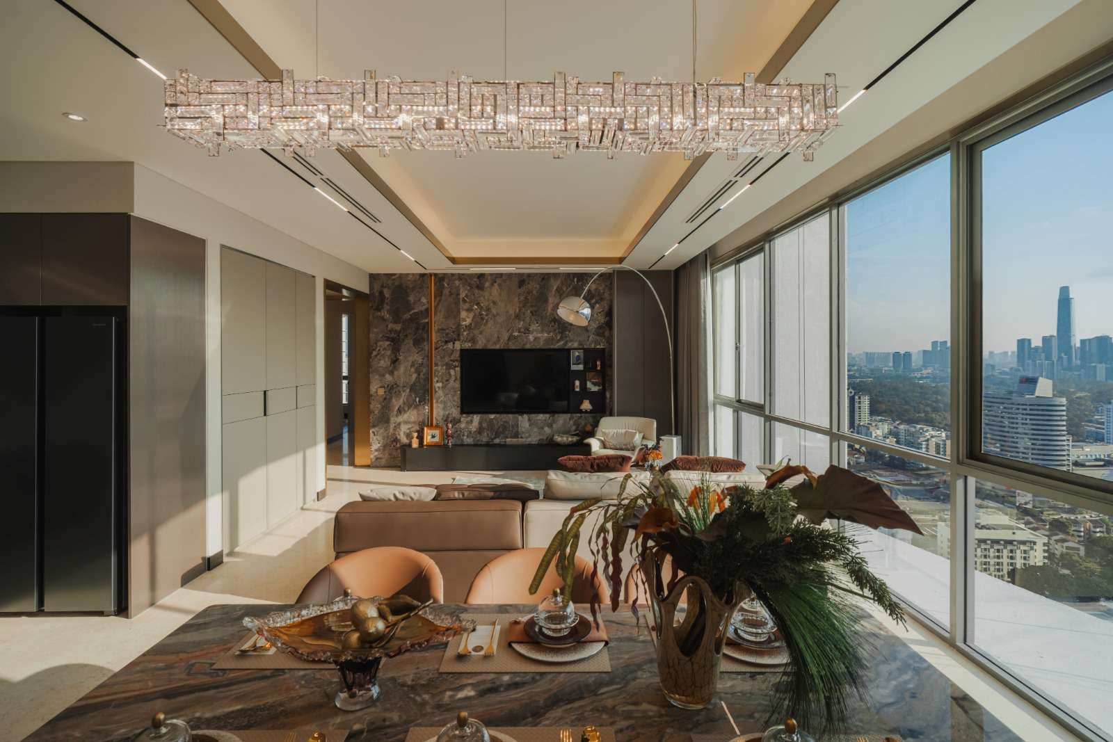 Type C show unit dining room with pendant lighting at Cappella Embassy — show unit photograph