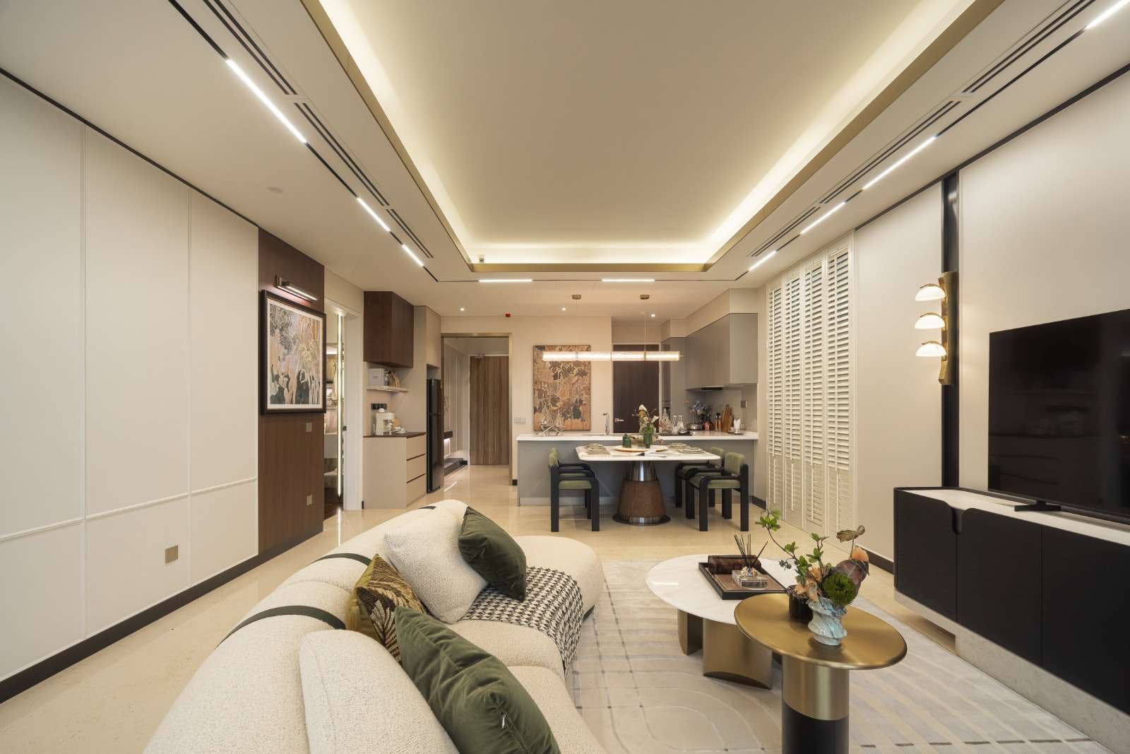 Type D2 show unit living area looking towards the open kitchen at Cappella Embassy — show unit photograph