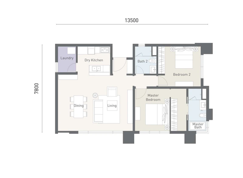 Type D3 floor plan at Cappella Embassy, 1,119 sq ft (104 m²), two bedrooms